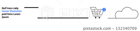 Shopping cart with notification badge, cloud icon, text placeholder. Ideal for e-commerce, notification systems, cloud services, SEO optimization, landing pages, web development, user interface Shopping cart with notification badge, cloud icon, text placeholder. Ideal for e-commerce, notification systems, cloud services, SEO optimization, landing pages, web development, user interface 132340709