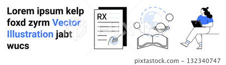 Abstract text, prescription document, digital learning, planetary exploration, knowledge acquisition, connected systems. Ideal for technology, healthcare, education science communication Abstract text, prescription document, digital learning, planetary exploration, knowledge acquisition, connected systems. Ideal for technology, healthcare, education science communication 132340747