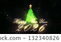 3d Christmas tree and light particles on black background. New Year 2026 background. Motion design, modern animated live image. New Year spirits and mood. 3D Illustration. 132340826