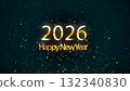 2026 animation Isolated on Black background, Festive illustration of golden metallic numbers. Animated text that says Happy New Year 2026. 3D Illustration. 132340830