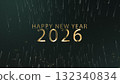 Numbers 2026 on a starry black background written with golden text. Animated text that says Happy New Year 2026. 3D Illustration. 132340834