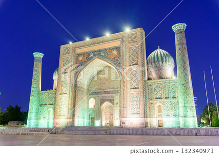 Beautiful night view of Registan Square in Samarkand, Uzbekistan Beautiful night view of Registan Square in Samarkand, Uzbekistan 132340971