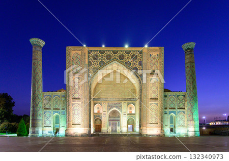 Beautiful night view of Registan Square in Samarkand, Uzbekistan Beautiful night view of Registan Square in Samarkand, Uzbekistan 132340973
