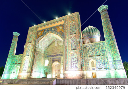 Beautiful night view of Registan Square in Samarkand, Uzbekistan Beautiful night view of Registan Square in Samarkand, Uzbekistan 132340979