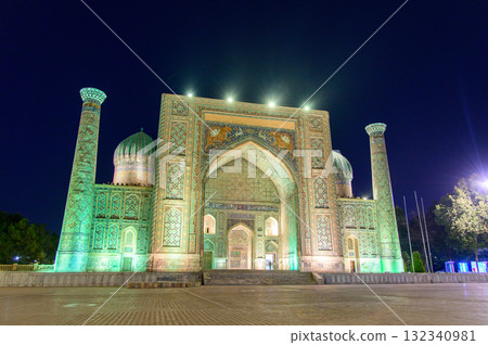 Beautiful night view of Registan Square in Samarkand, Uzbekistan Beautiful night view of Registan Square in Samarkand, Uzbekistan 132340981
