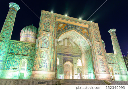 Beautiful night view of Registan Square in Samarkand, Uzbekistan Beautiful night view of Registan Square in Samarkand, Uzbekistan 132340993