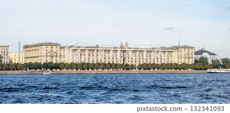 Scenic view of historic building along the Neva River at Saint Petersburg during a sunny afternoon 132341093