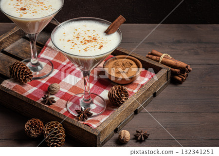 Boozy Eggnog Martini cocktail 132341251