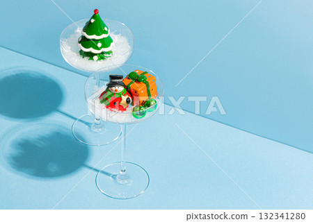 Christmas Tree and Snowman in Cocktail Glasses Christmas Tree and Snowman in Cocktail Glasses 132341280