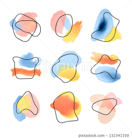 Abstract design featuring colorful shapes and outlines in a grid pattern for modern decor 132341330