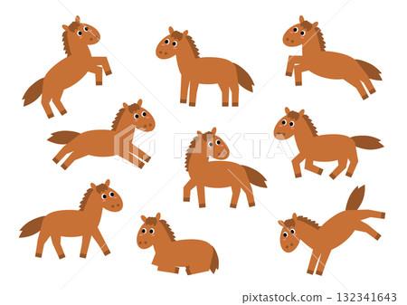 Cute horse various pose set Cute horse various pose set 132341643