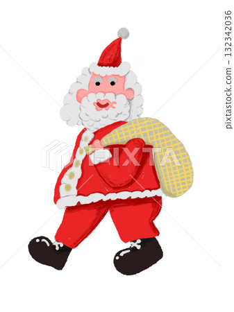 Hand-drawn cute Santa Claus holding a gift 132342036
