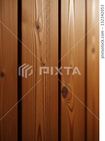 Brown Wooden Wall Paneling with Knotty Pine Texture Detail Brown Wooden Wall Paneling with Knotty Pine Texture Detail 132342053