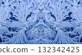 Abstract Frost Pattern on Glass Window in Cold Blue Winter 132342425