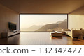 Minimalist Living Room Interior with Mountain View and Neutral Tones 132342427