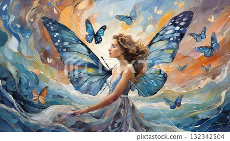 beautiful girl in a dress on a background of sea 132342504