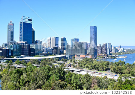 The beautiful cityscape of Perth, said to be the most beautiful city in the world, seen from Kings Park The beautiful cityscape of Perth, said to be the most beautiful city in the world, seen from Kings Park 132342558