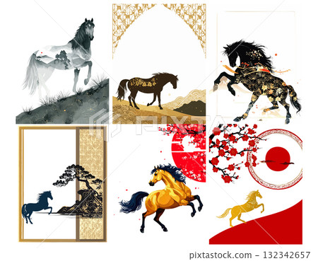 New Year's card template, New Year's postcard template 132342657