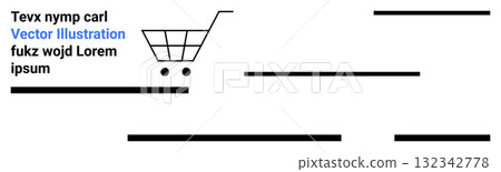 Shopping cart icon with placeholder text. Ideal for e-commerce, online shopping, retail services, mobile apps, web design, digital marketing, and product pages. Landing page 132342778