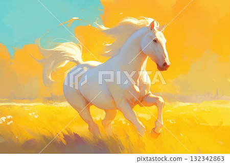 白馬在草原上奔騰 白馬在草原上奔騰 132342863