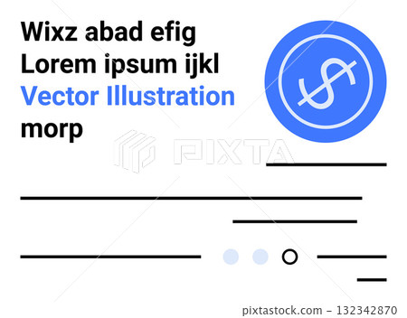 Abstract design with blue financial icon, placeholder text, and lines. Ideal for finance, business, presentations, web design, marketing, branding, and user interfaces. Landing page 132342870