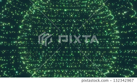 綠光粒子呈圓頂狀排列的CG效果背景。抽象霓虹燈插圖 綠光粒子呈圓頂狀排列的CG效果背景。抽象霓虹燈插圖 132342967