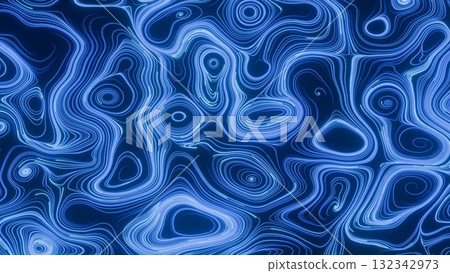 CG效果背景，藍色光線旋轉，勾勒出輪廓般的圖案。一幅充滿夢幻色彩的優雅插畫，令人聯想到枯山水庭園。 132342973