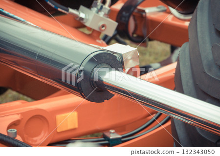 Black piston or actuator as part of pneumatic or hydraulic machine. Technology 132343050