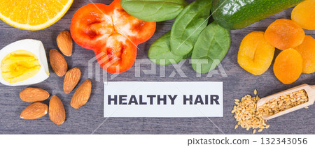 Fresh healthy eating as source various vitamins or minerals. Hair in good condition Fresh healthy eating as source various vitamins or minerals. Hair in good condition 132343056