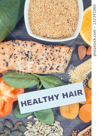 Fresh healthy eating as source various vitamins or minerals. Hair in good condition Fresh healthy eating as source various vitamins or minerals. Hair in good condition 132343060