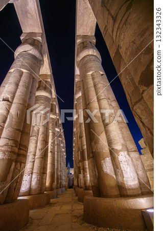 Majestic Columns of Temple of Luxor at Night. 132343326
