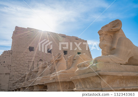 Luxor Temple of Karnak Sphinx Avenue at Morning Light. Luxor Temple of Karnak Sphinx Avenue at Morning Light. 132343363
