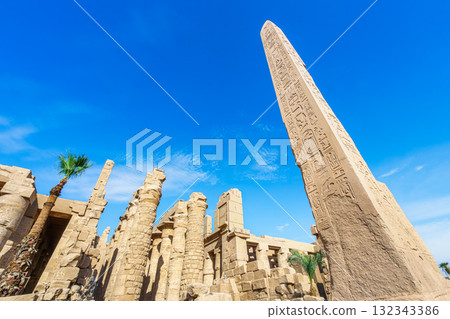 Majestic Obelisk at Temple of Karnak in Luxor Egypt. Majestic Obelisk at Temple of Karnak in Luxor Egypt. 132343386
