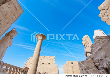 Papyrus Column of Taharqa Kiosk at Temple of Karnak Luxor Egypt. Papyrus Column of Taharqa Kiosk at Temple of Karnak Luxor Egypt. 132343397