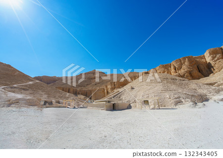 Valley of the Kings Landscape Egyptian Royal Necropolis Luxor Egypt Desert Sky. 132343405