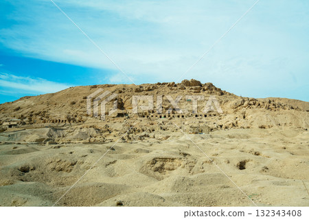 Luxor West Bank Archaeological Site Desert Cliffs Tombs Luxor Egypt Scenery. 132343408