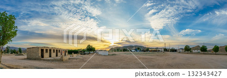 Sunset Panorama of Roadside Rest Stop Near Hurghada Egypt. 132343427
