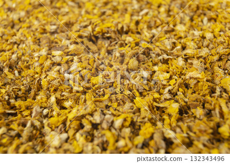 Mullein or Verbascum dried flowers. Shallow depth of field. Used in herbal medicine 132343496