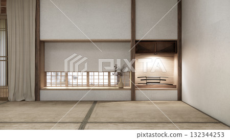 Empty room,Clean japanese minimalist room interior, 3D rendering Empty room,Clean japanese minimalist room interior, 3D rendering 132344253