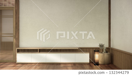 china cabinet wooden minimalist design muji style.3D rendering china cabinet wooden minimalist design muji style.3D rendering 132344279