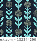 Abstract floral seamless vector repeat border. Illustration of cut out style scabious flower illustration. Summer bloom concept . Vector illustration 132344290