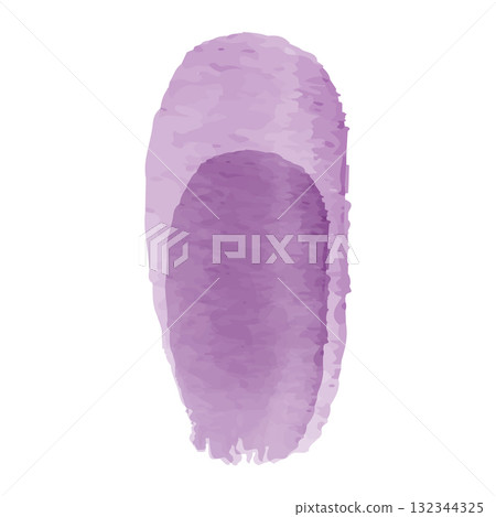 An artistic purple watercolor petal is displayed against a stark white background. This single petal design is a vector graphic illustration. An artistic purple watercolor petal is displayed against a stark white background. This single petal design is a vector graphic illustration. 132344325