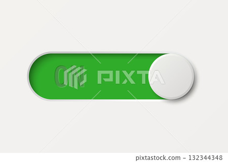 Green Toggle Switch On, Vector Illustration. Realistic Toggle Switch UI Button. Mobile Toggle Switch for App Settings, Web Interface Control, Power On Slider Toggle Switch 132344348