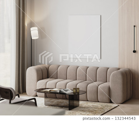 blank canvas mock-up in modern living room interior with beige sofa, floor lamp near curtains, glass coffee table and armchair, 3d render blank canvas mock-up in modern living room interior with beige sofa, floor lamp near curtains, glass coffee table and armchair, 3d render 132344543