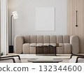 blank canvas mock-up in modern living room interior with beige sofa and glass coffee table, 3d render 132344600