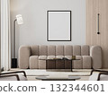 frame mock-up in modern living room interior with beige sofa and glass coffee table, 3d render 132344601