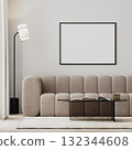 picture frame mock-up in modern living room interior with beige sofa and glass coffee table, 3d render 132344608
