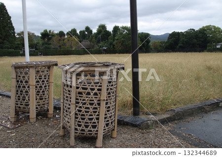 Woven bamboo trash cans in Sagano, Kyoto 132344689