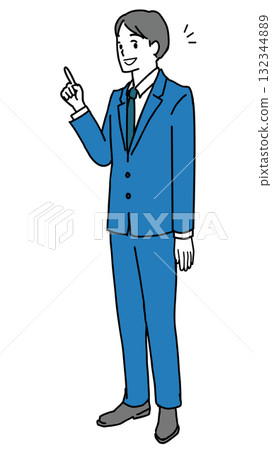一名穿著西裝的男子指著並解釋的插圖 一名穿著西裝的男子指著並解釋的插圖 132344889