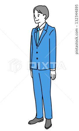 一位身穿西裝、微笑的男士站立的插圖 132344895